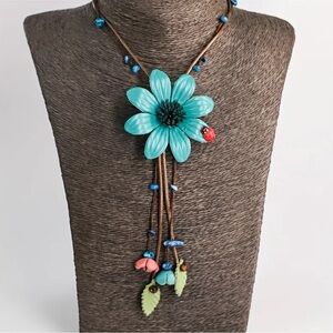 Bohemian Floral Necklace with Statement Pendant
